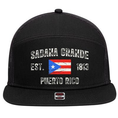 Sabana Grande Puerto Rico Est 1813 7 Panel Mesh Trucker Snapback Hat