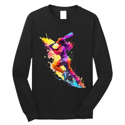 Softball girl paint splash Baseball woman Long Sleeve Shirt
