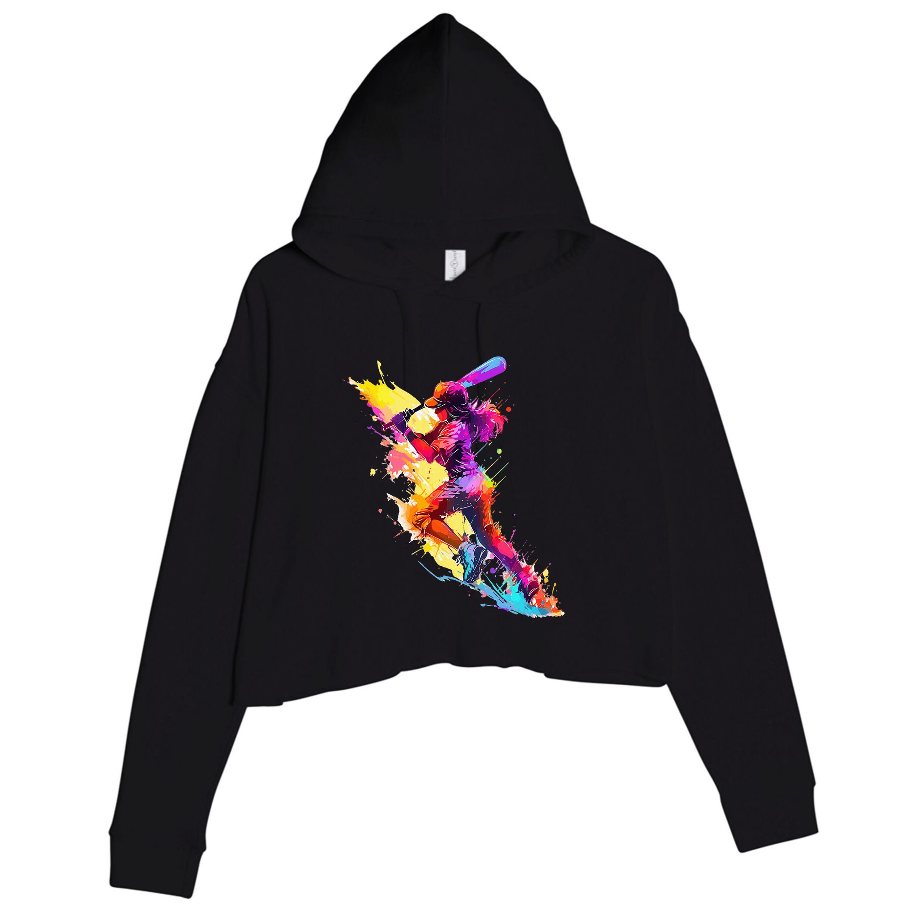 Softball girl paint splash Baseball woman Crop Fleece Hoodie