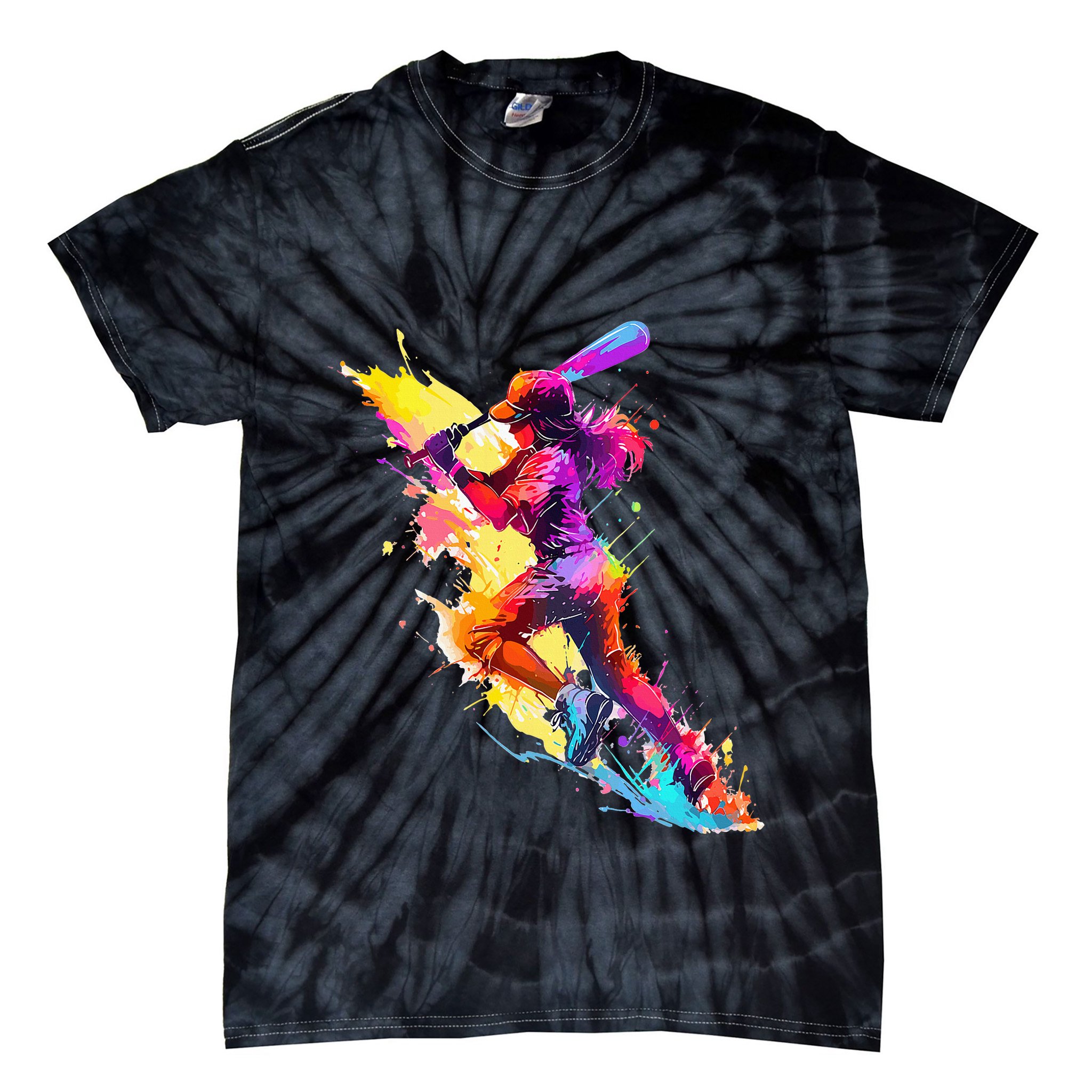Softball girl paint splash Baseball woman Tie-Dye T-Shirt