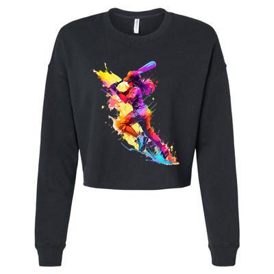 Softball girl paint splash Baseball woman Cropped Pullover Crew