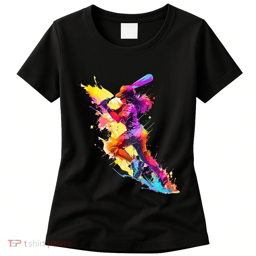 Softball girl paint splash Baseball woman Womens T-Shirt