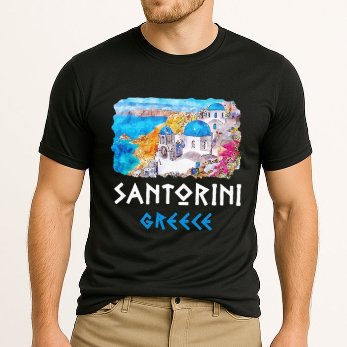 Santorini Greece Painting Souvenir Cooling Performance Crew T-Shirt