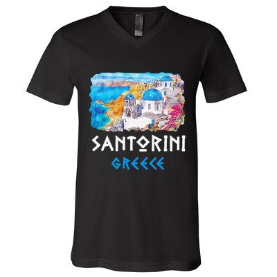Santorini Greece Painting Souvenir V-Neck T-Shirt