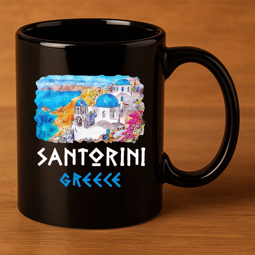 Santorini Greece Painting Souvenir 11oz C Handle Ceramic Mug