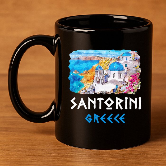 Santorini Greece Painting Souvenir 11oz C Handle Ceramic Mug