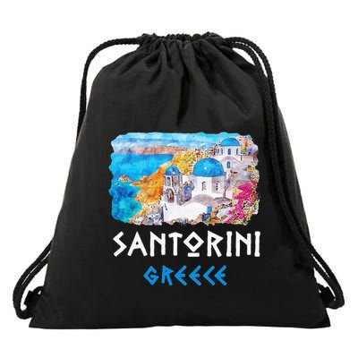 Santorini Greece Painting Souvenir Drawstring Bag