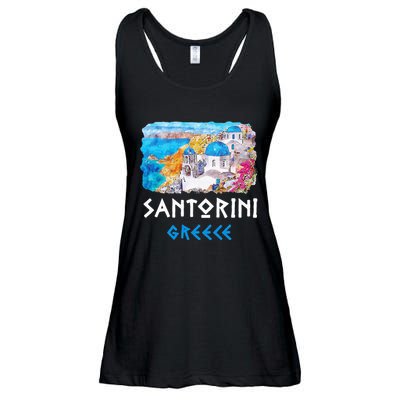 Santorini Greece Painting Souvenir Ladies Essential Flowy Tank