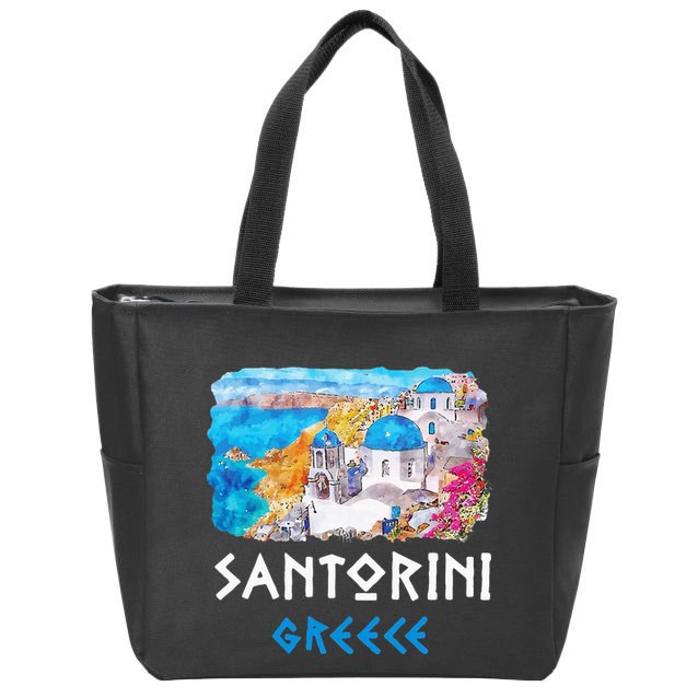 Santorini Greece Painting Souvenir Zip Tote Bag