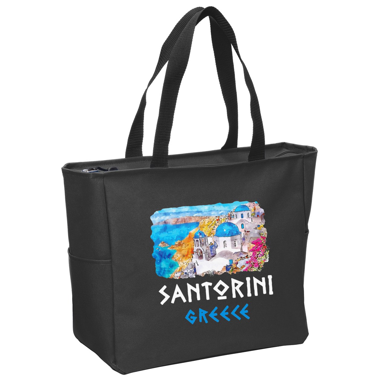 Santorini Greece Painting Souvenir Zip Tote Bag