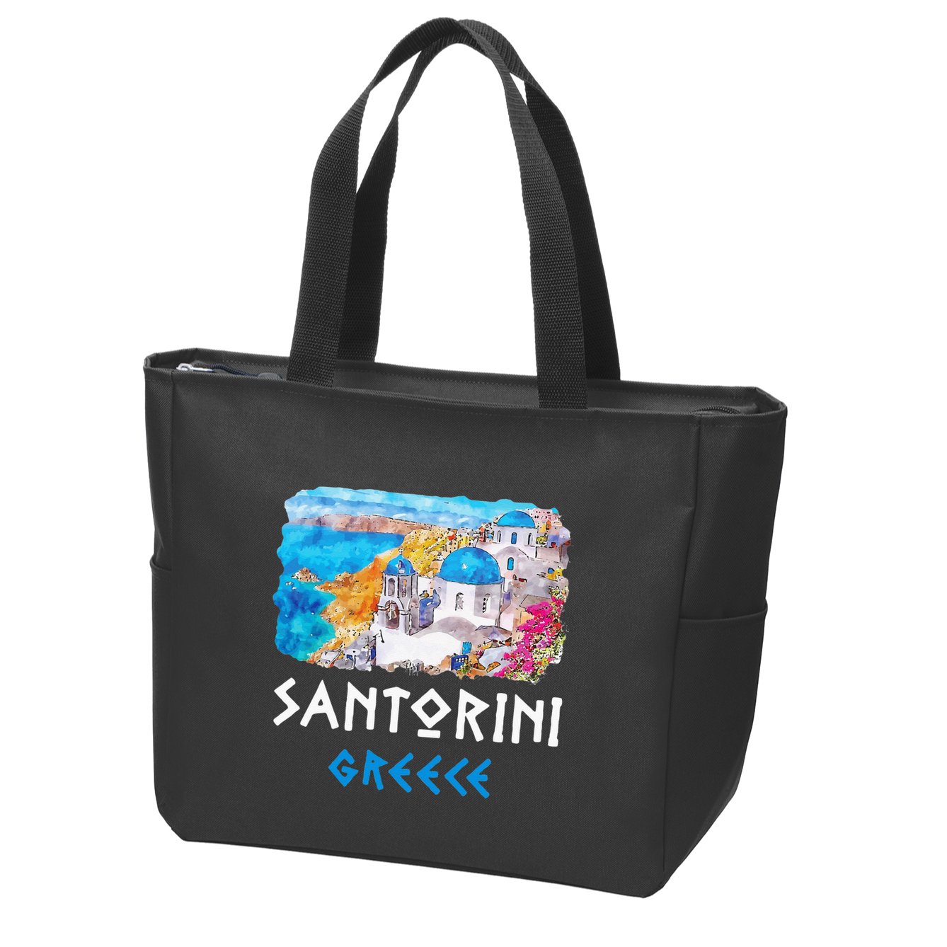 Santorini Greece Painting Souvenir Zip Tote Bag