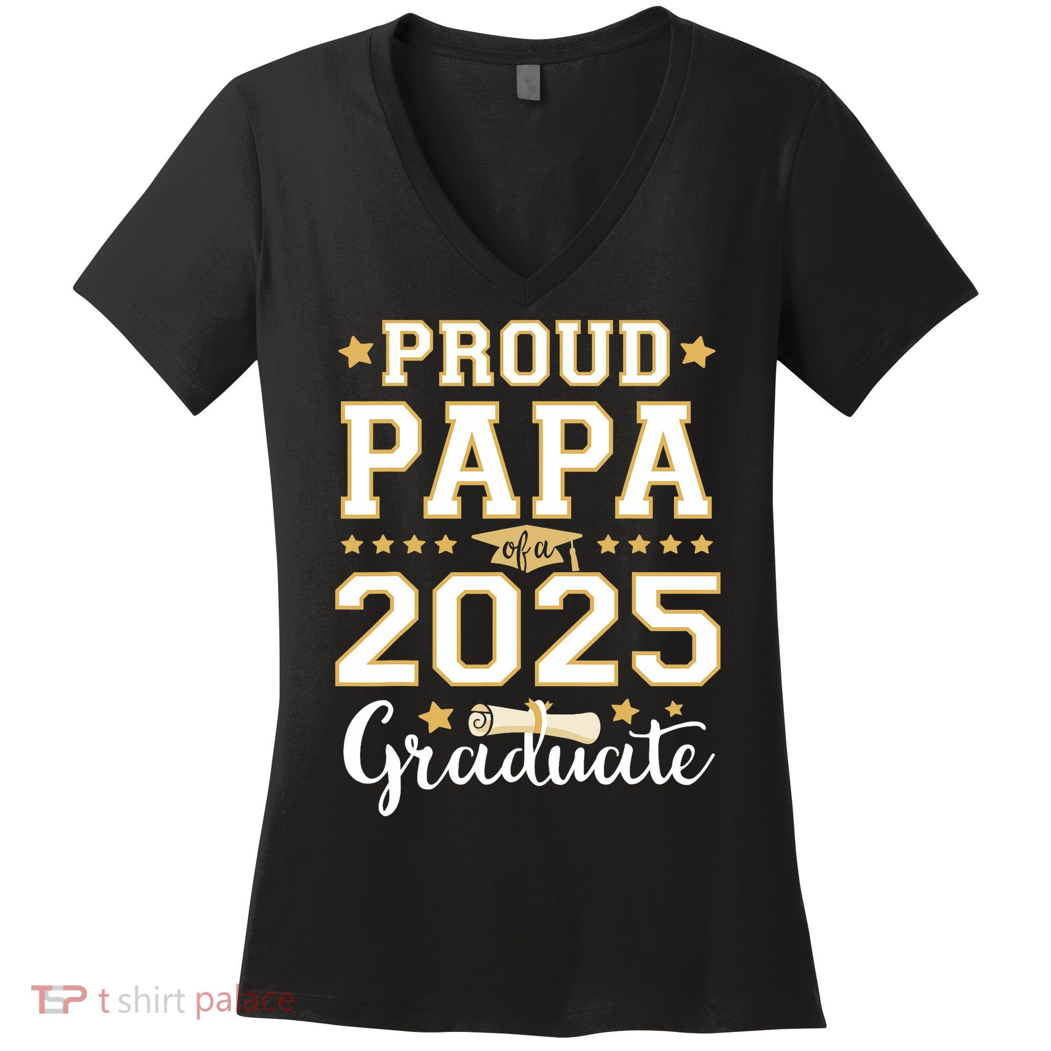 Senior Graduation Proud Papa 2025 Graduate Class Matching  Women's V-Neck T-Shirt