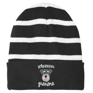 Schnauzer Grandma Pawma Dog Grandparents Grand Maw Striped Beanie with Solid Band