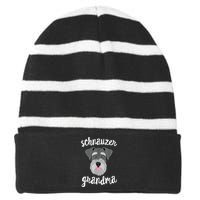 Schnauzer Grandma Pawma Dog Grandparents Grand Maw Striped Beanie with Solid Band