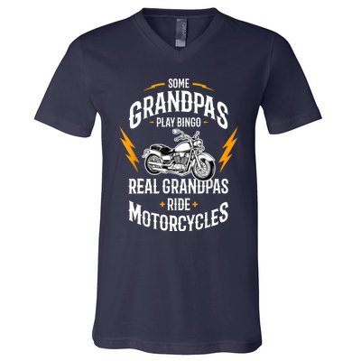 Some Grandpas Play Bingo Motorcycles V-Neck T-Shirt