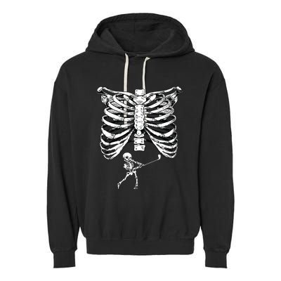 Skeleton Golf Pregnancy Halloween Golfing Golfer Garment-Dyed Fleece Hoodie