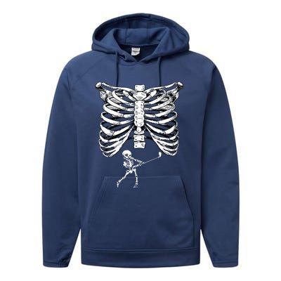 Skeleton Golf Pregnancy Halloween Golfing Golfer Performance Fleece Hoodie