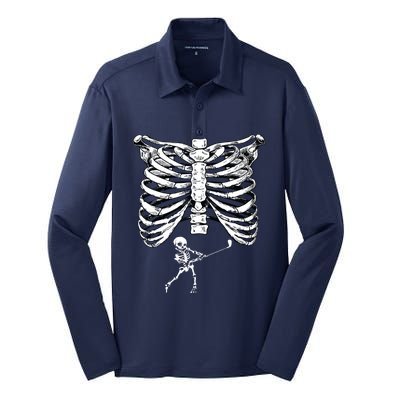 Skeleton Golf Pregnancy Halloween Golfing Golfer Silk Touch Performance Long Sleeve Polo