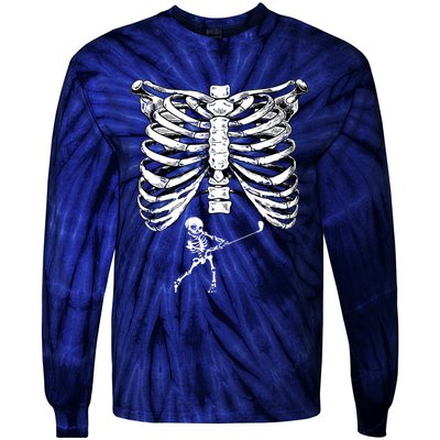 Skeleton Golf Pregnancy Halloween Golfing Golfer Tie-Dye Long Sleeve Shirt