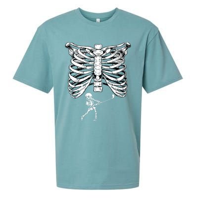 Skeleton Golf Pregnancy Halloween Golfing Golfer Sueded Cloud Jersey T-Shirt