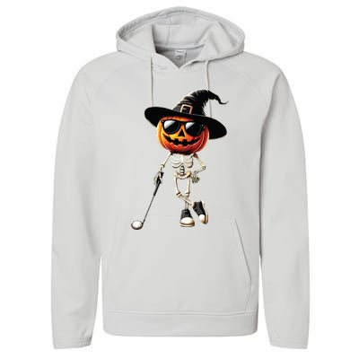 Skeleton Golf Pumpkin Golfing Golfer Halloween Costume Idea Performance Fleece Hoodie