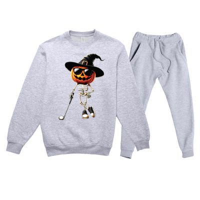 Skeleton Golf Pumpkin Golfing Golfer Halloween Costume Idea Premium Crewneck Sweatsuit Set