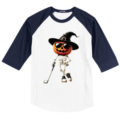 Skeleton Golf Pumpkin Golfing Golfer Halloween Costume Idea Baseball Sleeve Shirt