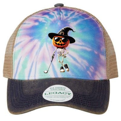 Skeleton Golf Pumpkin Golfing Golfer Halloween Costume Idea Legacy Tie Dye Trucker Hat