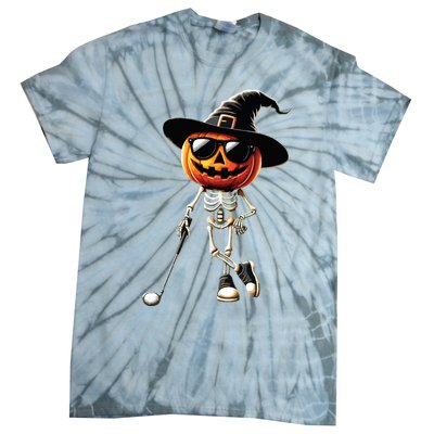 Skeleton Golf Pumpkin Golfing Golfer Halloween Costume Idea Tie-Dye T-Shirt