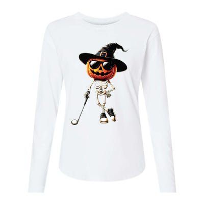 Skeleton Golf Pumpkin Golfing Golfer Halloween Costume Idea Womens Cotton Relaxed Long Sleeve T-Shirt