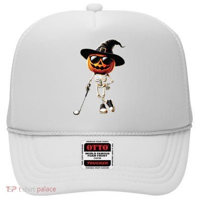 Skeleton Golf Pumpkin Golfing Golfer Halloween Costume Idea High Crown Mesh Back Trucker Hat