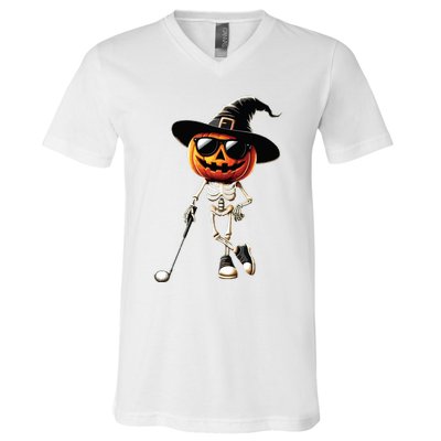 Skeleton Golf Pumpkin Golfing Golfer Halloween Costume Idea V-Neck T-Shirt