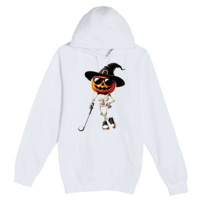 Skeleton Golf Pumpkin Golfing Golfer Halloween Costume Idea Premium Pullover Hoodie