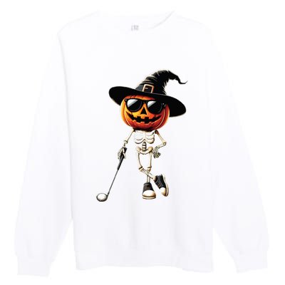 Skeleton Golf Pumpkin Golfing Golfer Halloween Costume Idea Premium Crewneck Sweatshirt