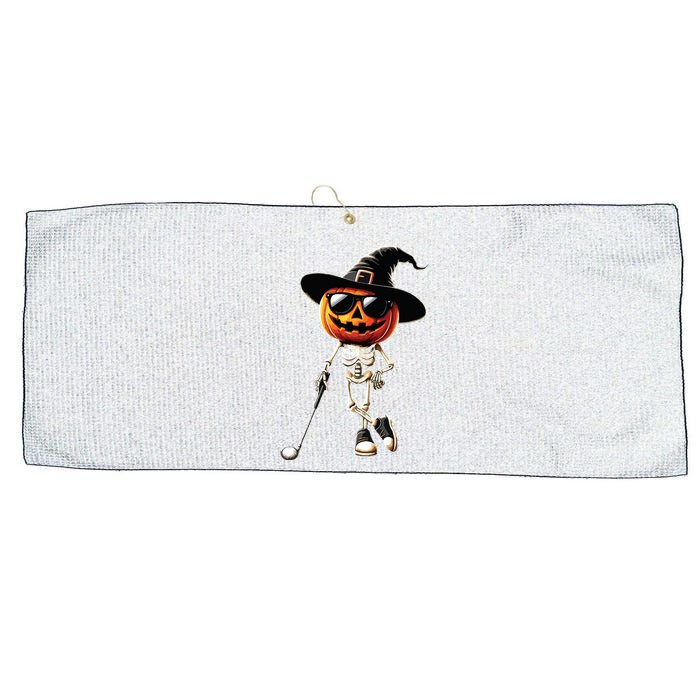 Skeleton Golf Pumpkin Golfing Golfer Halloween Costume Idea Large Microfiber Waffle Golf Towel