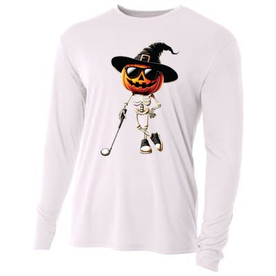 Skeleton Golf Pumpkin Golfing Golfer Halloween Costume Idea Cooling Performance Long Sleeve Crew