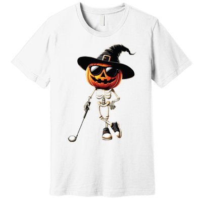 Skeleton Golf Pumpkin Golfing Golfer Halloween Costume Idea Premium T-Shirt