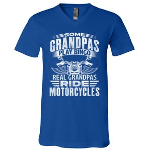 Some Grandpas Play Bingo Real Grandpas Ride Motorcycle Biker Gift V-Neck T-Shirt