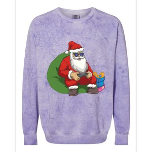 Santa Gamer Playing Video Games December Christmas Funny Gift Colorblast Crewneck Sweatshirt