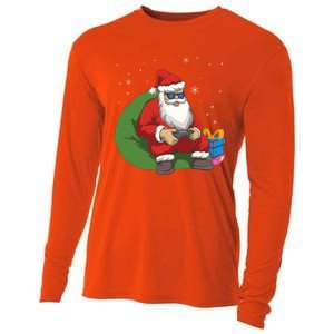 Santa Gamer Playing Video Games December Christmas Funny Gift Cooling Performance Long Sleeve Crew