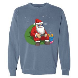 Santa Gamer Playing Video Games December Christmas Funny Gift Garment-Dyed Sweatshirt