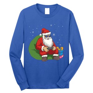 Santa Gamer Playing Video Games December Christmas Funny Gift Long Sleeve Shirt