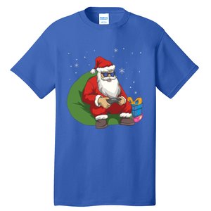 Santa Gamer Playing Video Games December Christmas Funny Gift Tall T-Shirt