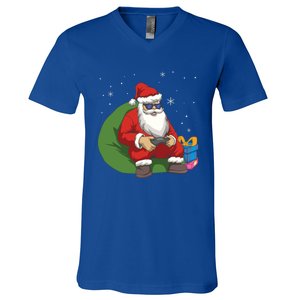 Santa Gamer Playing Video Games December Christmas Funny Gift V-Neck T-Shirt