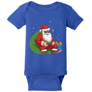 Santa Gamer Playing Video Games December Christmas Funny Gift Baby Bodysuit