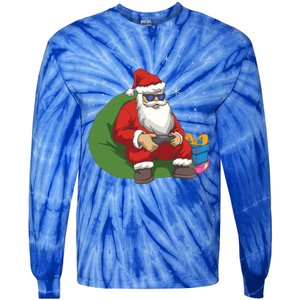 Santa Gamer Playing Video Games December Christmas Funny Gift Tie-Dye Long Sleeve Shirt