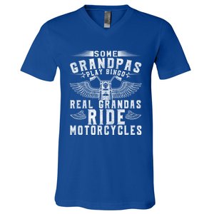 Some Grandpas Play Bingo Real Grandpas Ride Motorcycle Biker Cool Gift V-Neck T-Shirt