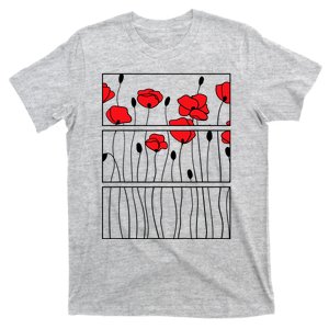 Soft Grunge Poppy Flower Black And Red T-Shirt