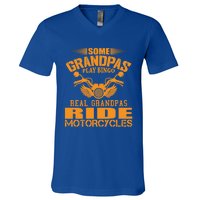 Some Grandpas Play Bingo Real Grandpas Ride Motorcycle Gift V-Neck T-Shirt