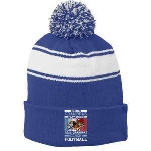 Some Grandpas Play Bingo Real Grandpas Coach Football Gift Stripe Pom Pom Beanie